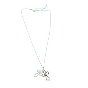 Double Cross Pendant Necklace Silver Tone Fashion Jewelry‎ Women